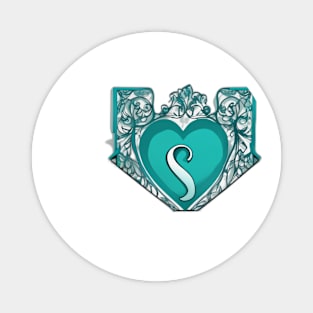 Elegant Turquoise Heart Monogram S Design No. 638 Magnet